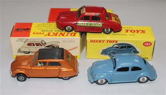 A Dinky Renault Dauphine Minicab No. 268 and two other boxed Dinky cars,